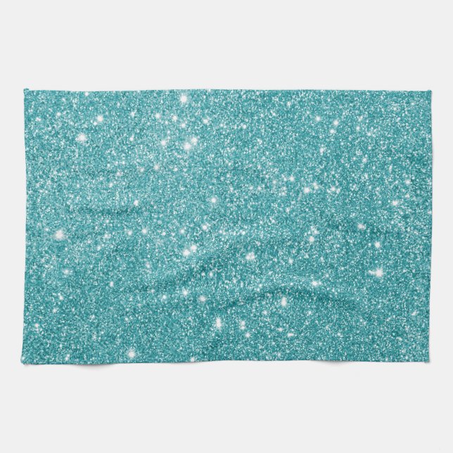 Aquamarine Glitzer-Glitzern Küchentuch (Horizontal)