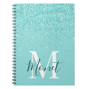 Aquamarine Glitzer Monogram Name Self Care Journal Notizblock