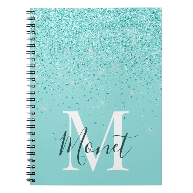 Aquamarine Glitzer Monogram Name Self Care Journal Notizblock (Vorderseite)