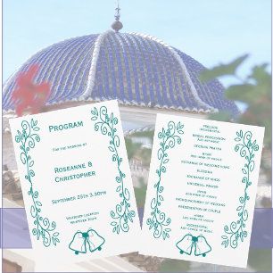 Aquamarine Glocken-Scrollwork-Hochzeit Programm