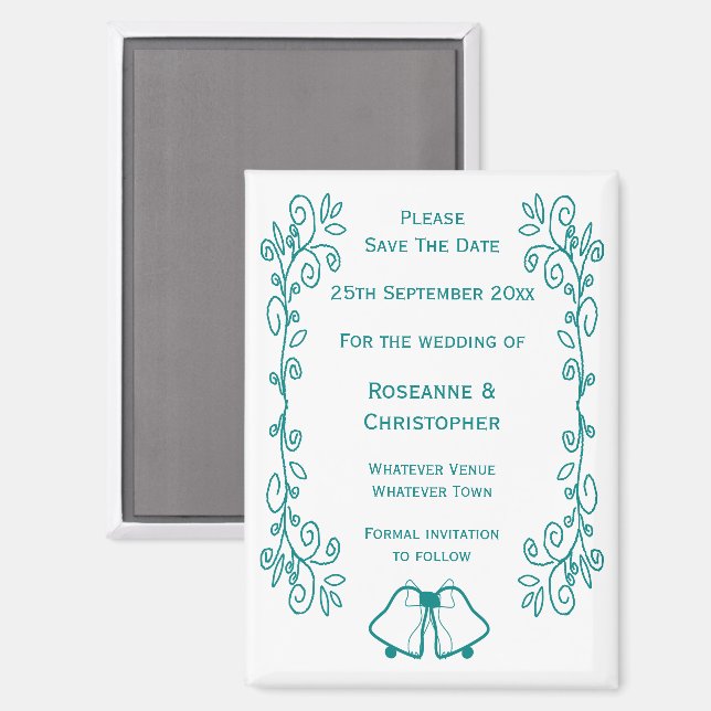 Aquamarine Glocken-Scrollwork-Hochzeit speichern d Magnet (Vorderseite/Rückseite)