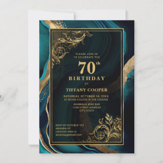 Aquamarine Gold 70. Geburtstagsparty Einladung