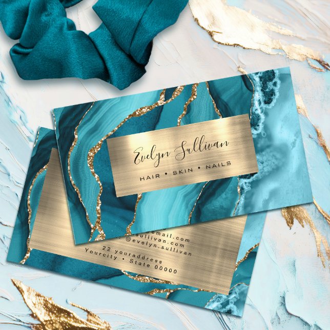 Aquamarine Gold Agate Business Card Visitenkarte (Von Creator hochgeladen)