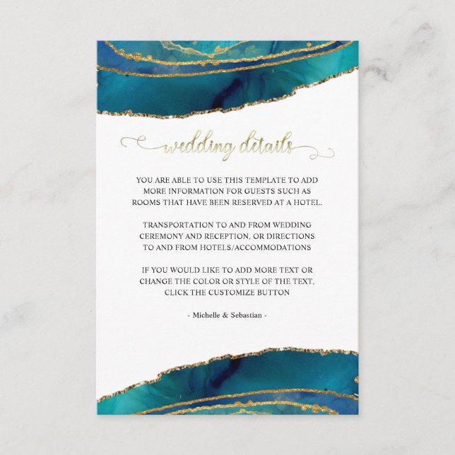 Aquamarine Gold-Agate-Hochzeitskarte Begleitkarte (Vorderseite)