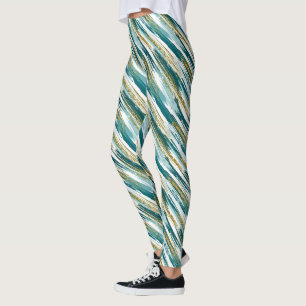 Aquamarine Gold Imitats Glitzer Moderner Abstrakt Leggings