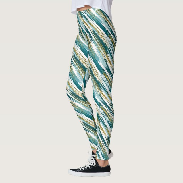 Aquamarine Gold Imitats Glitzer Moderner Abstrakt Leggings (Links)