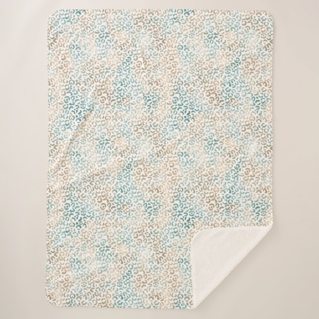 Aquamarine Gold Leopard Print Sherpadecke (Vorderseite)
