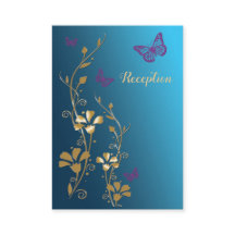 Aquamarine Gold Lila Blütenschmetterlinge Hochzeit