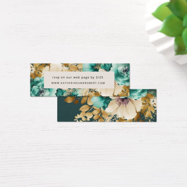 Aquamarine Gold Luxe Floral Wedding Card (Schreibtisch)
