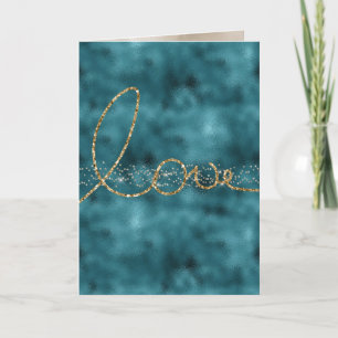 Aquamarine Gold Sparkle Confetti Glitzer Liebe Karte