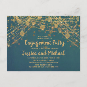 Aquamarine Gold String Lights-Engagement-Partei Postkarte