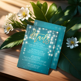 Aquamarine Gold String Lights Hochzeitsdetails Begleitkarte