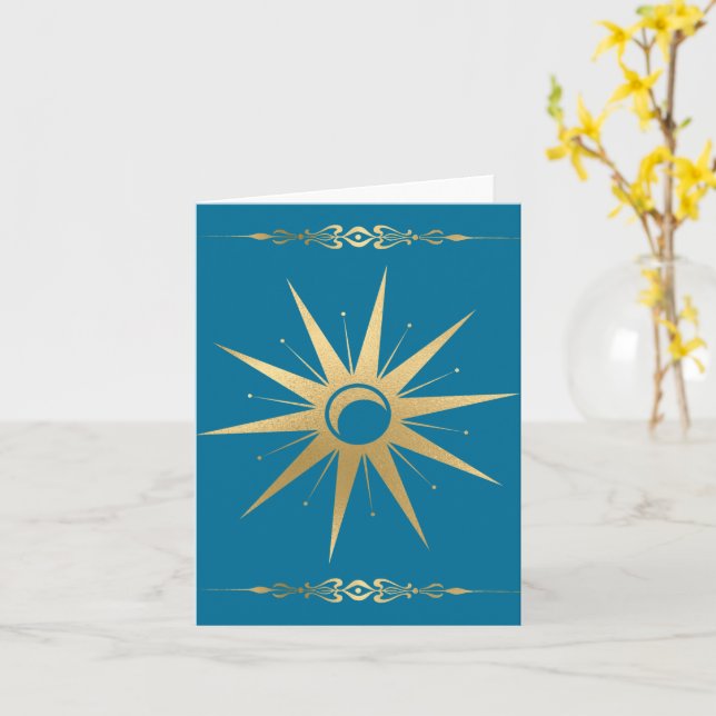 Aquamarine Gold Sun Moon Wicca Card - Mystische Hi Karte (Gelbe Blume)