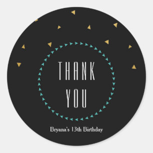 Aquamarine Gold- und Schwarze Dreiecke Moderne Par Runder Aufkleber