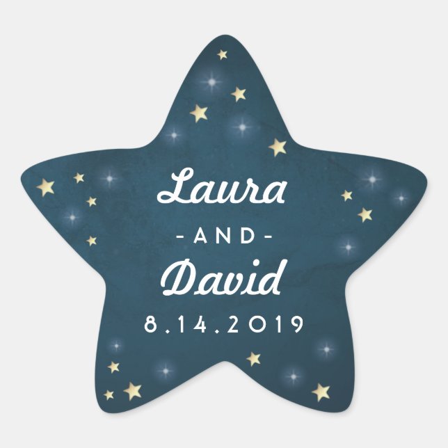 Aquamarine Gold- und Weißsterne-Hochzeitnamen und  Stern-Aufkleber (Vorderseite)
