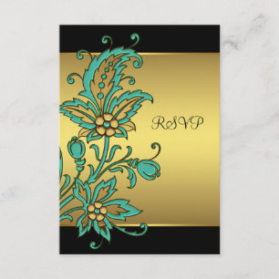 Aquamarine GoldBlumen-schwarzes Goldschläger RSVP Karte