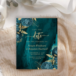 Aquamarine Goldblumenhochzeit sparen das Datum