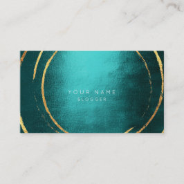 Aquamarine Golden Foil Circles Black Visitenkarte