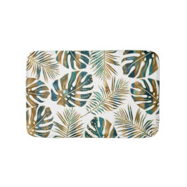 Aquamarine, goldene gemusterte tropische Blätter P Badematte