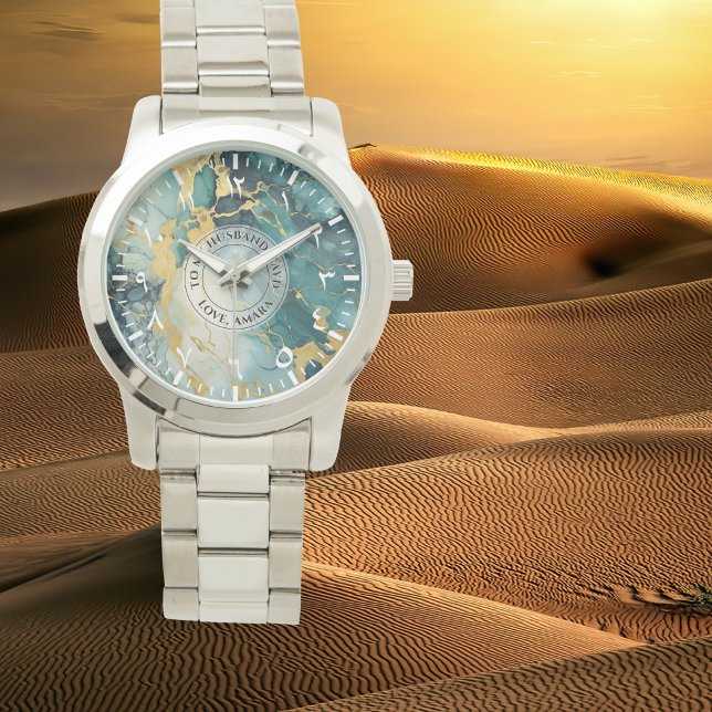 Aquamarine goldene Marmoruhr - Oversifiziertes Sil Armbanduhr (Von Creator hochgeladen)