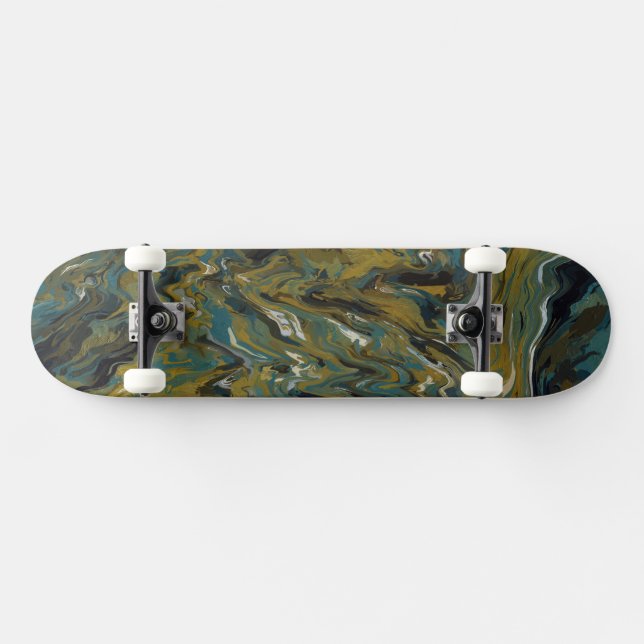 Aquamarine, goldene, weiße und schwarze Öle Skateboard (Horizontal)