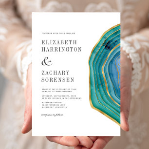 Aquamarine Goldhochzeit von Watercolor Agate Einladung