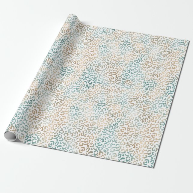 Aquamarine Goldleopardrucke Geschenkpapier (Ungerollt)