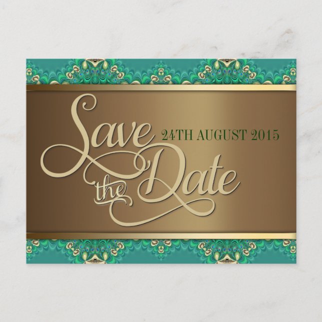 Aquamarine Goldrandkarte Save the Date Postkarte (Vorderseite)
