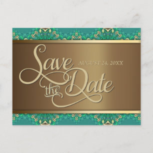 Aquamarine Goldrandkarte Save the Date Postkarte