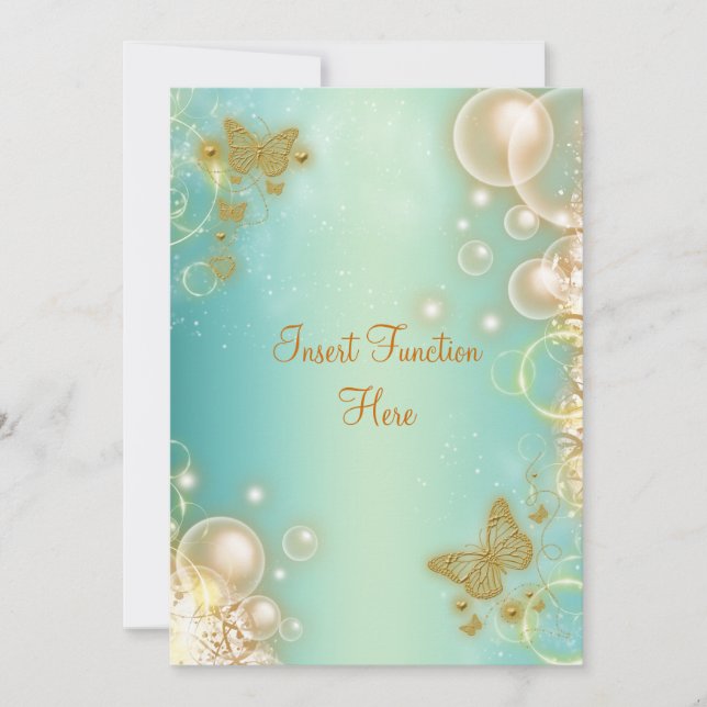 Aquamarine Goldschmetterling-Hochzeit-Verlobung Einladung (Vorderseite)