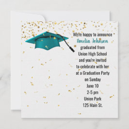 Aquamarine Graduierungsobergrenze mit Gold Confett Einladung