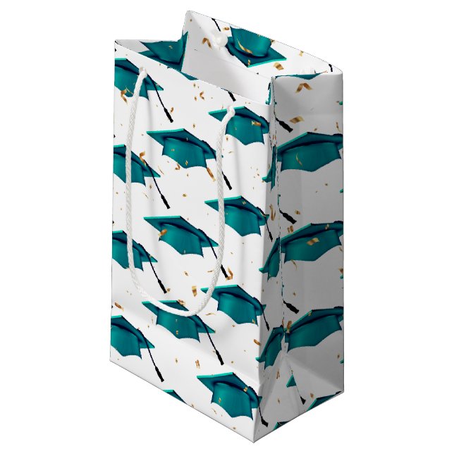 Aquamarine Graduierungspauschale mit Confetti Kleine Geschenktüte (Vorderseite Schrägansicht)