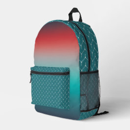 AQUAMARINE, GRAU SCHWARZE, ROTE OMBRE- UND GEOMETR BEDRUCKTER RUCKSACK