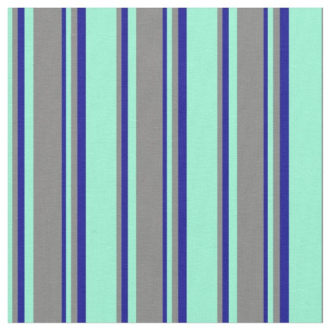 Aquamarine, Grau und dunkelblaue Linien Stoff (Nahaufnahme)