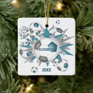 aquamarine graue Fußball Blowout-Girls Keramikornament