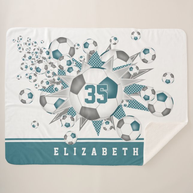 aquamarine graue Fußballbälle spielen Mädchensport Sherpadecke (Vorderseite (Horizontal))
