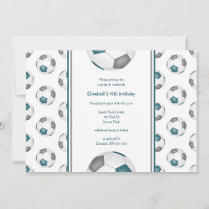 aquamarine graue Mädels Fußballgeburtstag oder Par Einladung