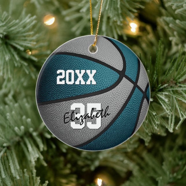 aquamarine graue Mannschaft färbt Jungs Basketball Keramik Ornament (Baum)
