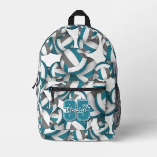 Aquamarine graue Volleyballmannschaftsfarben mit J Bedruckter Rucksack