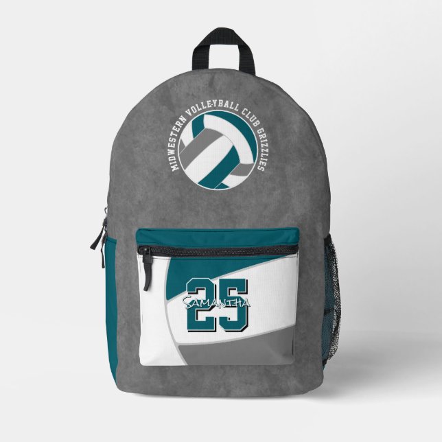 aquamarine graue Volleyballmannschaftsfarben Teamn Bedruckter Rucksack (Vorderseite)