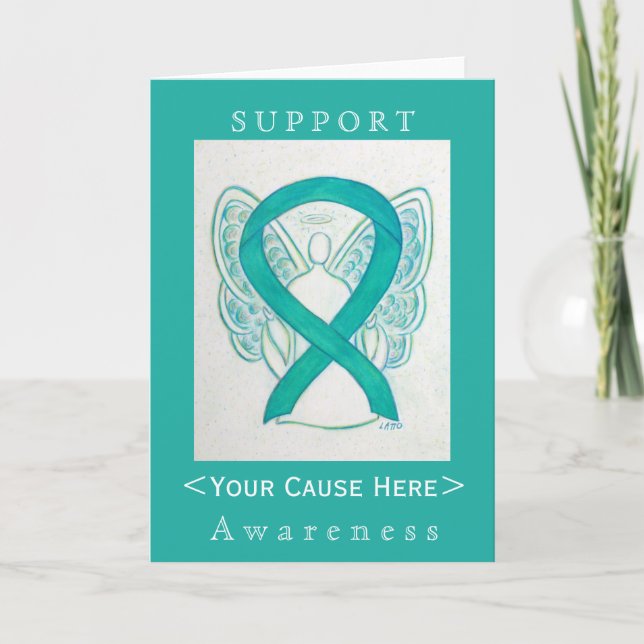 Aquamarine Green Awareness Ribbon Engel individuel Karte (Vorderseite)