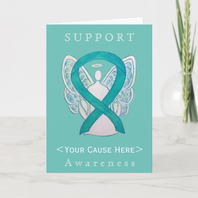 Aquamarine Green Awareness Ribbon Engel individuel Karte (Vorderseite)
