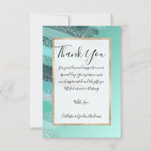 Aquamarine Green Blue Glitzer Pinselstriche Dankeskarte
