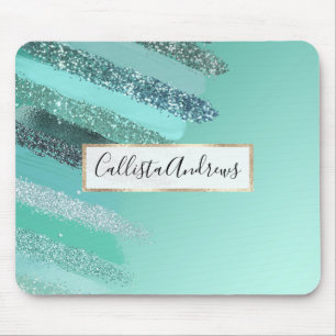 Aquamarine Green Blue Glitzer Pinselstriche Mousepad