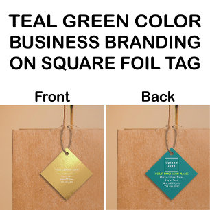 Aquamarine Green Business Brand auf Square Foil Ta Geschenkanhänger