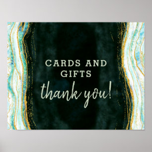 Aquamarine Green & Gold Cards & Gifts Wedding Tabl Poster