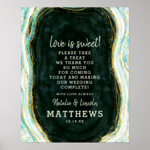 Aquamarine Green & Gold Geode Liebe ist Sweet Wedd Poster