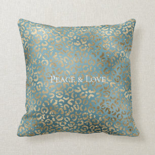 Aquamarine Green Gold Leopard Print Kissen