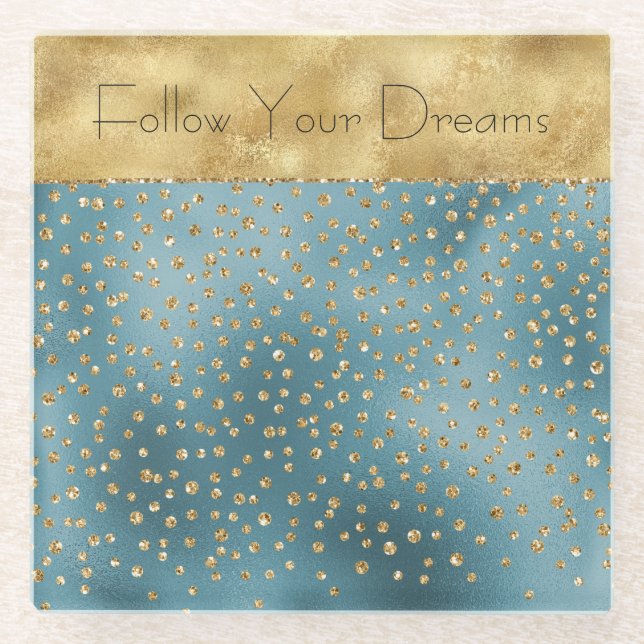 Aquamarine Green Gold Luxe Glam Glitzer Dots   Glasuntersetzer (Vorderseite)
