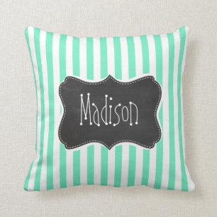 Aquamarine Green Stries; Chalkboard-Look Kissen